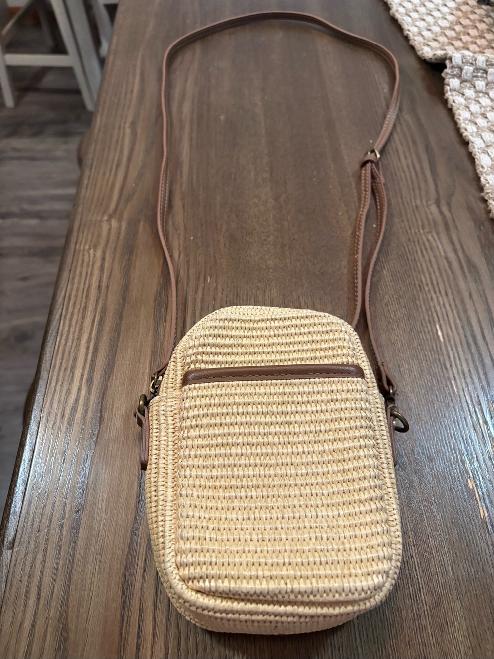 Maurices Tan Woven Crossbody Bag with Brown Trim